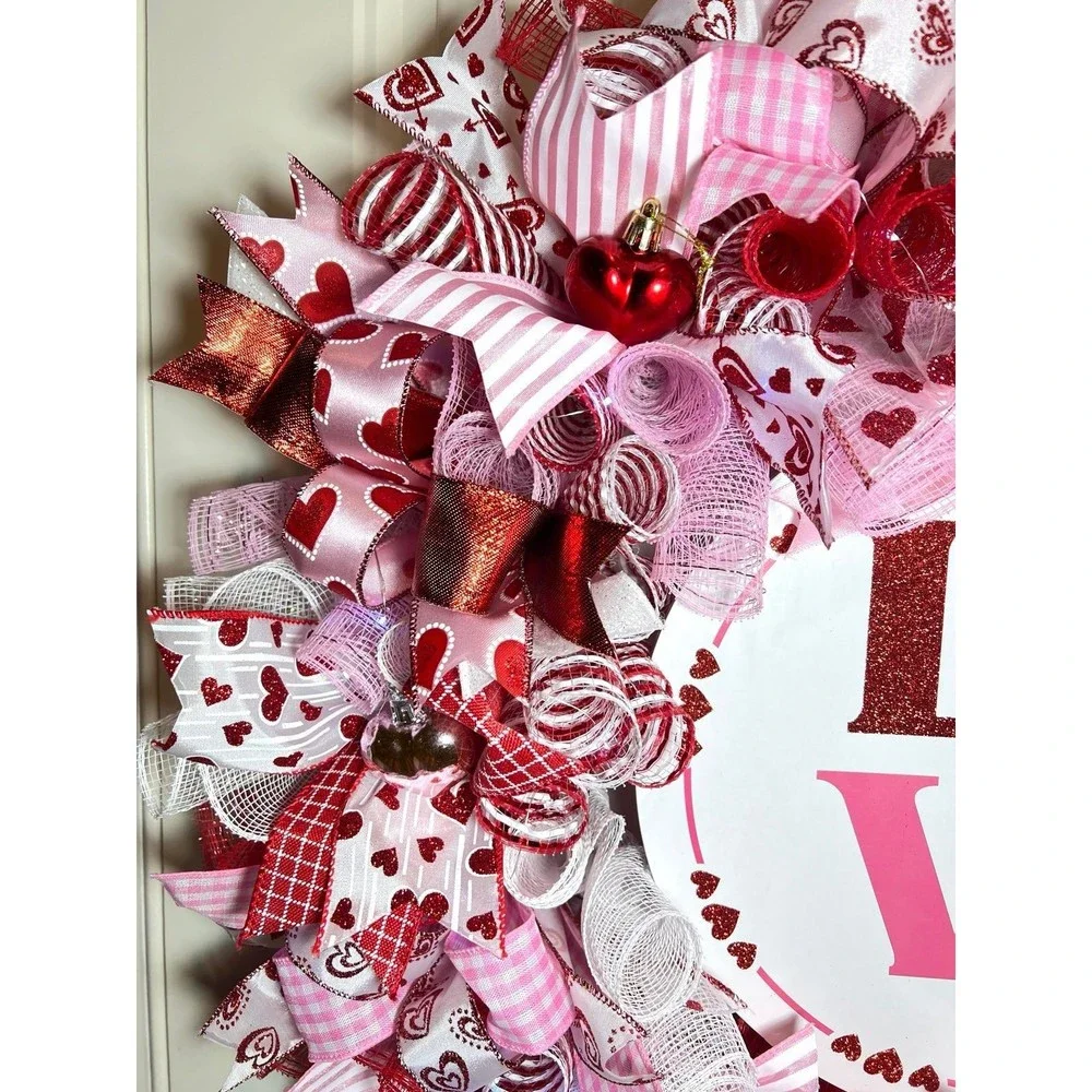 XL Handmade Valentine’s LOVE Ribbon Prelit Wreath 26 ins LED XLW4